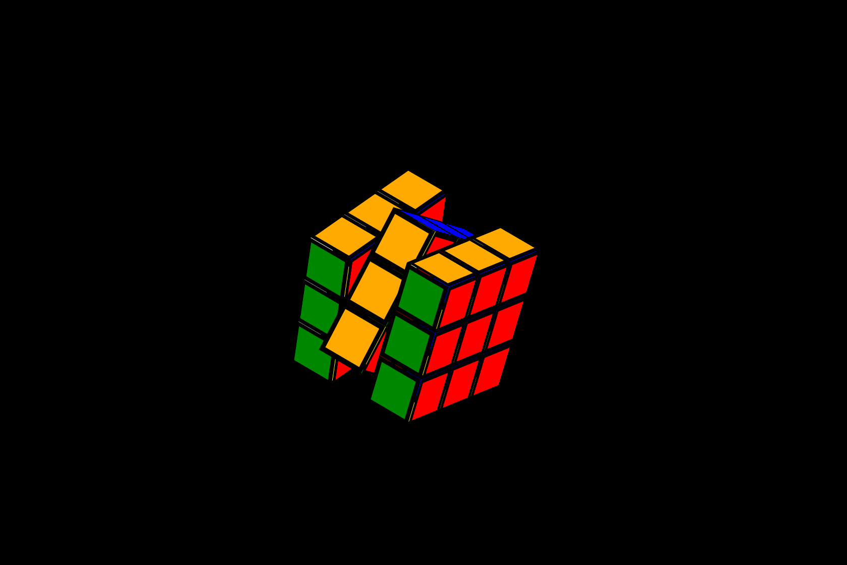 A Rubiks cube, randomly rotating and moving over a black background